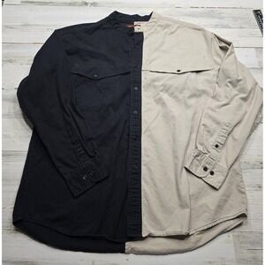 Rustler by Wrangler Mens XL Black Khaki Colorblock Band Collar Shirt WM4202B